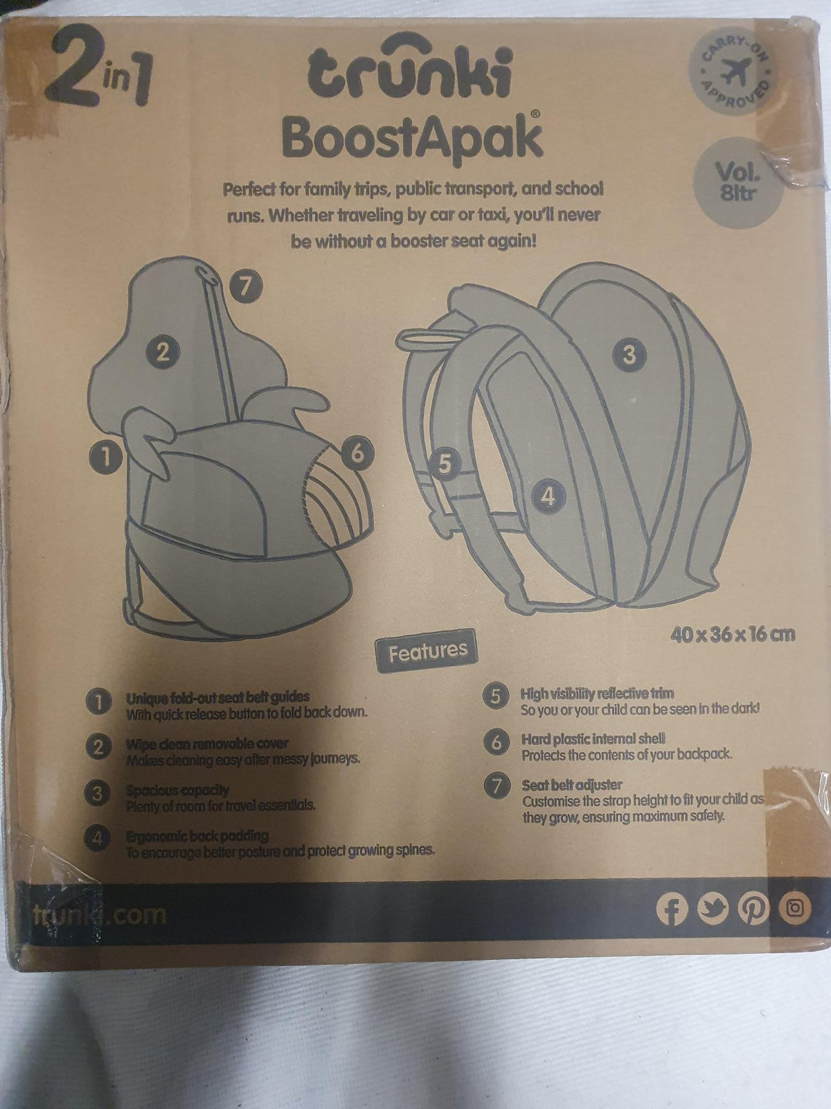 Trunki BoostApak Kids Backpack Car Seat – Graphite Grey